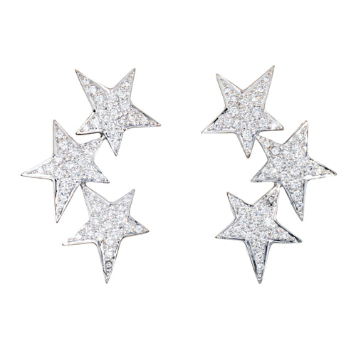 Boucles d'oreilles Boucles d'oreilles étoile en or blanc 18 carats, 3 niveaux, bijoux célestes raffinés 58 Facettes G13892