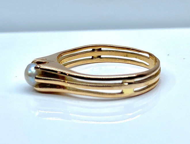 1900'ler civarı ince inci pembe altın yüzük 