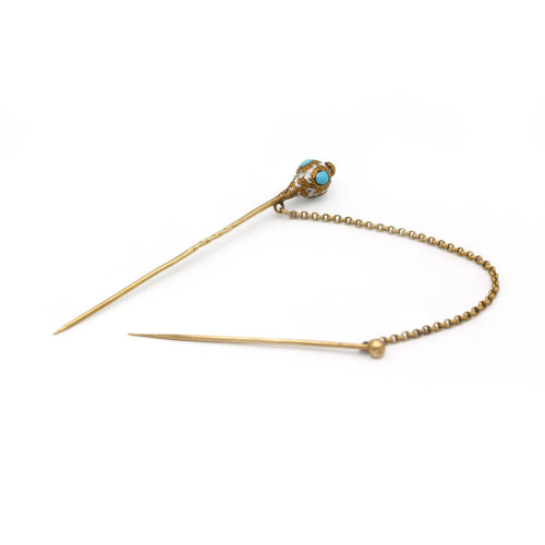 Broche Double Epingle À Cravate - Or, Email et Turquoises 58 Facettes 250298R