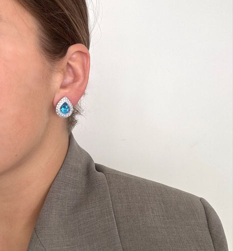 Boucles d'oreilles Boucles d'oreilles or blanc, topaze et diamants 58 Facettes