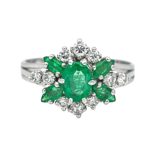 Bague 56 Bague Or blanc Emeraude, Diamant 58 Facettes 4523452CN