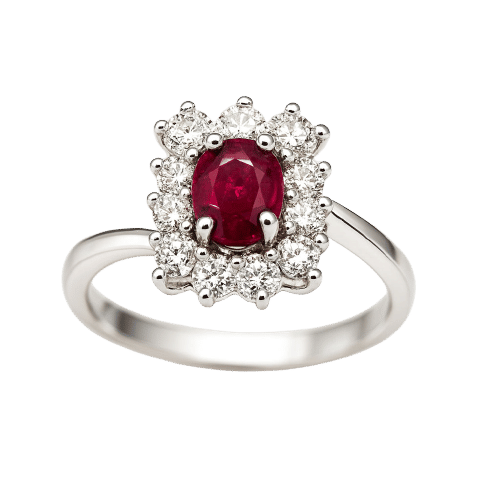 Bague 52 Bague en or blanc avec rubis central et diamants – Modèle rosette classique 58 Facettes 50009