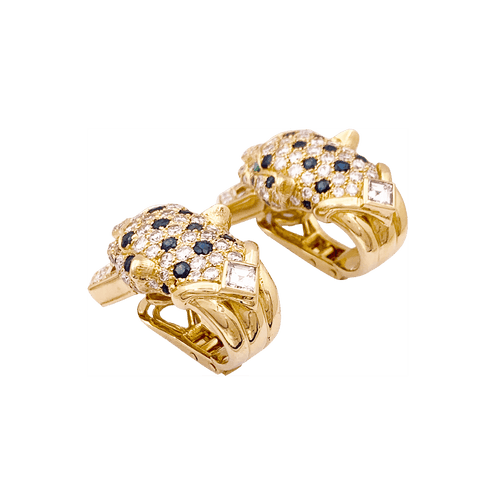 Boucles d'oreilles Clips d'oreilles O.J. PERRIN, or jaune, diamants, saphirs et émeraudes. 58 Facettes 34527