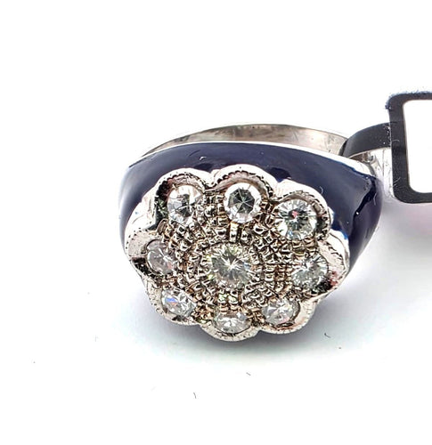 Bague 48 Bague en platine avec émail et diamants 58 Facettes