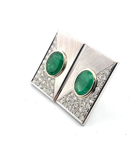 Boucles d'oreilles Boucles d'oreilles en or blanc et jaune 18 carats avec émeraudes et diamants 58 Facettes