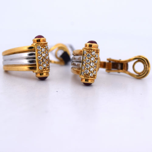 Boucles d'oreilles Piaget - Boucles d'oreilles en or jaune 18 carats, diamants et rubis 58 Facettes