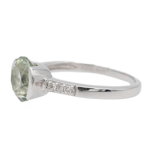 White gold ring Prasiolite, Diamond 