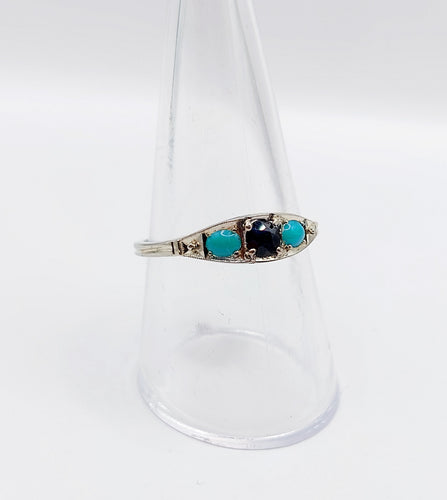 Kousenbandring art deco witgoud 18k natuurlijke saffier en turkoois (circa 1920) 