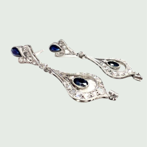 Boucles d'oreilles BOUCLES D'OREILLES EN PLATINE 950 KT AVEC DIAMANTS ET SAPHIRS 58 Facettes Q949A