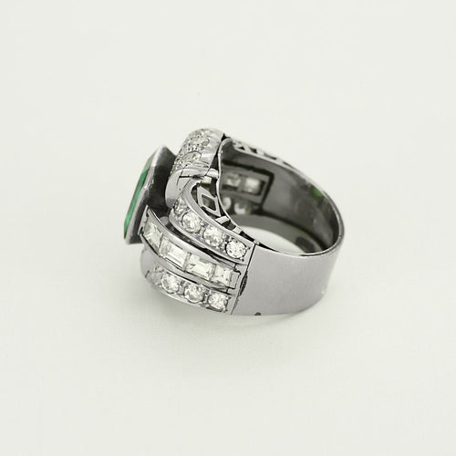 Belangrijke ring in Platina en geelgoud, diamanten en smaragd 