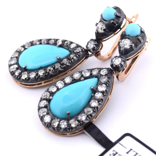 Boucles d'oreilles Boucles d'oreilles en or et argent, turquoise naturelle 58 Facettes