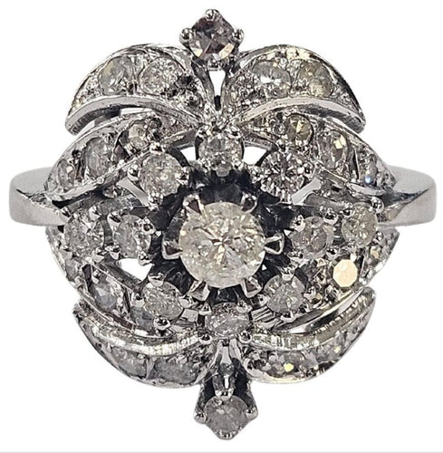 Bague 53 Bague rétro Cluster en or blanc des années 1940, diamant naturel de 1,52 ct 58 Facettes E12