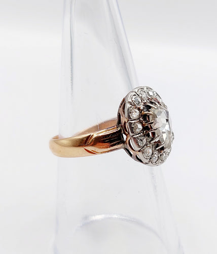 Bague 54 Bague marguerite victorienne or rose 18k diamant poire 0.60 carat (circa 1880) 58 Facettes A06118