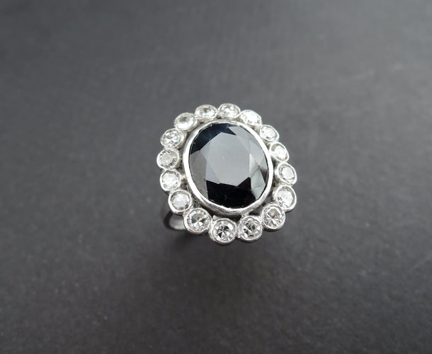 Kroužek Sedmikráska Art Deco Platina, Safír a diamanty