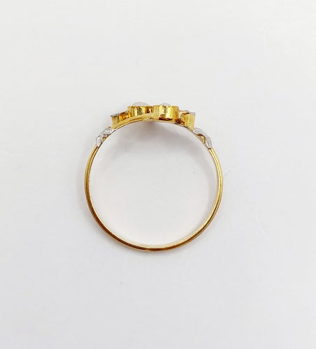 Ring Toi & Moi Art nouveau med pärlor och rosen­slipade diamanter i 18k guld 