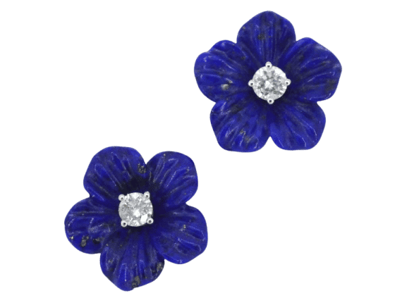Boucles d'oreilles Boucles d'oreilles en or blanc ornées d'une fleur précieuse bleue et de gros diamants 58 Facettes 2264