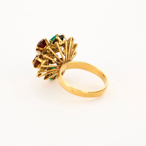 Anello cocktail oro giallo citrino spinello occhio di tigre zaffiro