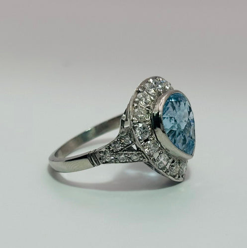 Bague 52 Bague Art Déco en platine avec aigue-marine centrale et diamants 58 Facettes 50253