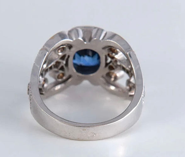 Bague 53 Bague or blanc saphir de Ceylan 3,12 carat et diamants 58 Facettes AB 407