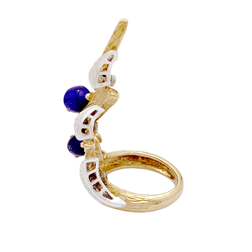 Bague 52 Bague "éclair" deux tons d'or 750/000, lapis lazuli et diamants. 58 Facettes 34722