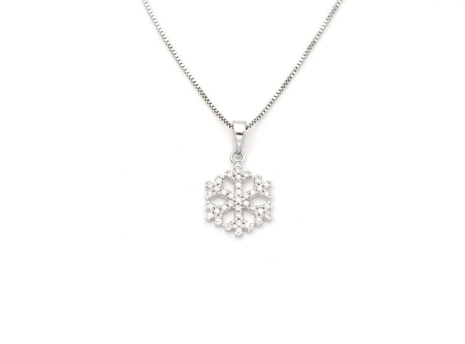 Collier en or blanc 18 carats avec pendentif flocon de neige en diamant