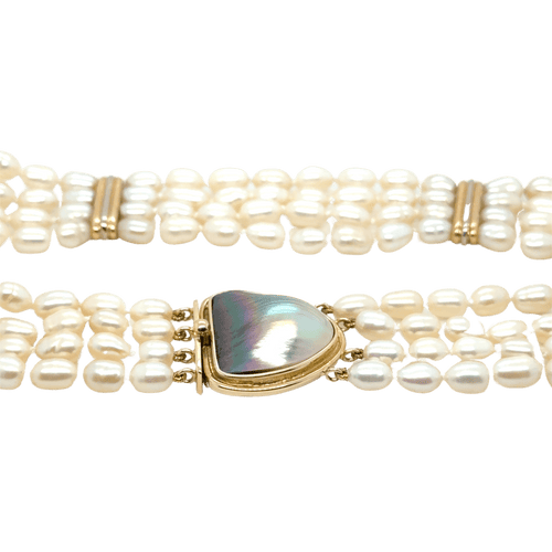 Halskæde i gul og hvidguld - Barok kulturperler