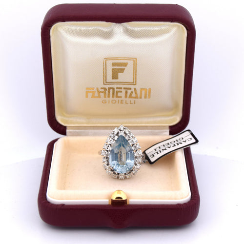 Prsten z bílého zlata s akvamarínem a diamanty 