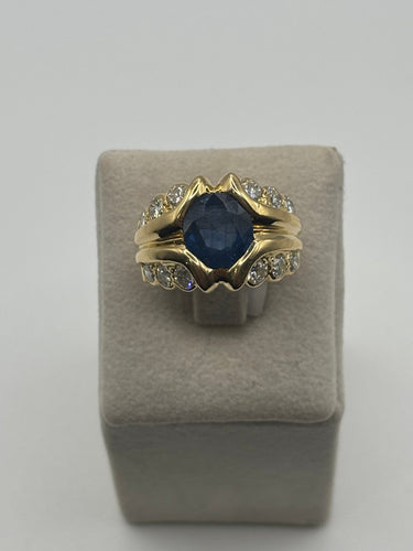 Bague 49.5 Bague Saphir et diamants en or jaune 58 Facettes