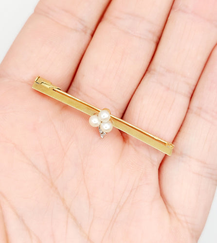 Broche Broche barrette antique or jaune trèfle orné de perles et d'un diamant 58 Facettes A05440