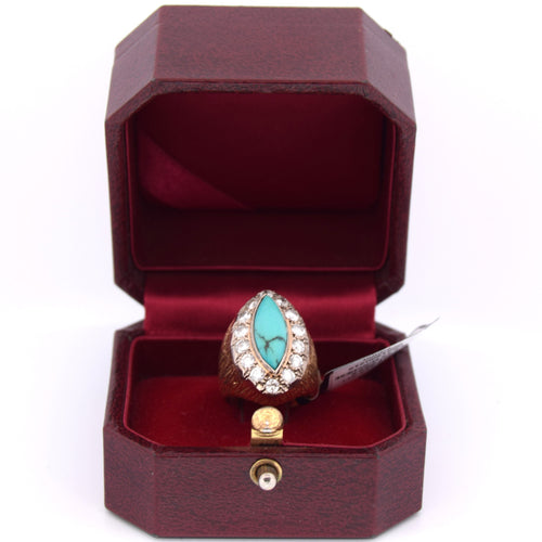 Bague 43 Bague en or jaune et blanc avec turquoise et diamants 58 Facettes