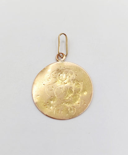 Pendentif Médaille antique or rose 18k angelot (circa 1924) 58 Facettes A06135