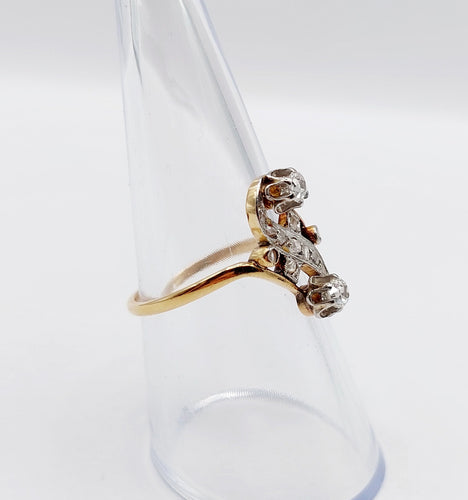 Bague 54.5 Bague toi et moi antique or jaune, platine et diamants 58 Facettes A05752