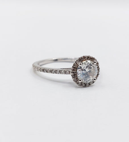 Bague solitaire or blanc, diamant 0,98 carat et certifcat AIG 58 Facettes A06225