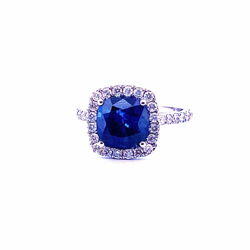 Bague 53 Bague en platine 950/1000 saphir 4,19 carats et diamants 58 Facettes