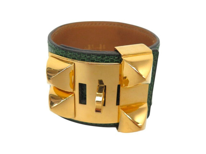 Collier bracelet HERMES collier de chien medor 17-20cm en cuir lezard vert 58 Facettes 268884