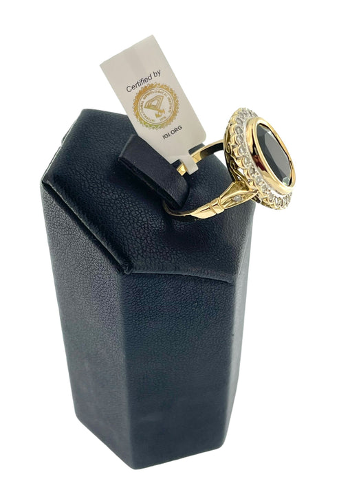 Anillo de cóctel Art Deco 2 zafiros de oro de 6,30 quilates y diamantes
