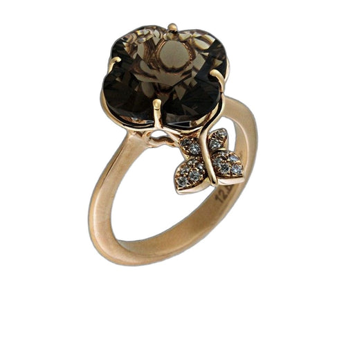 Bague 55 Bague en or rose, quartz fumé Lily 6,22 ct, diamants naturels 58 Facettes AG-2X21314P