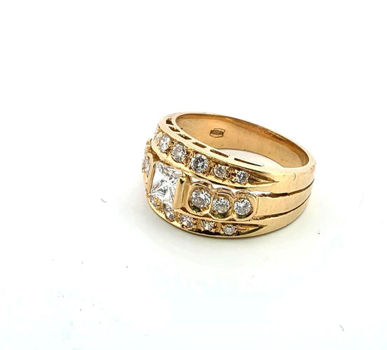 Bague 54 Bague vintage en or jaune massif 18 carats avec diamants 58 Facettes