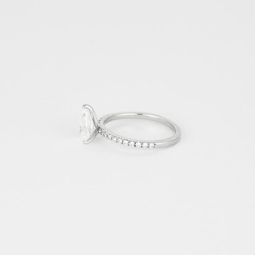 Bague 50 Solitaire or blanc diamant poire 58 Facettes CDD1