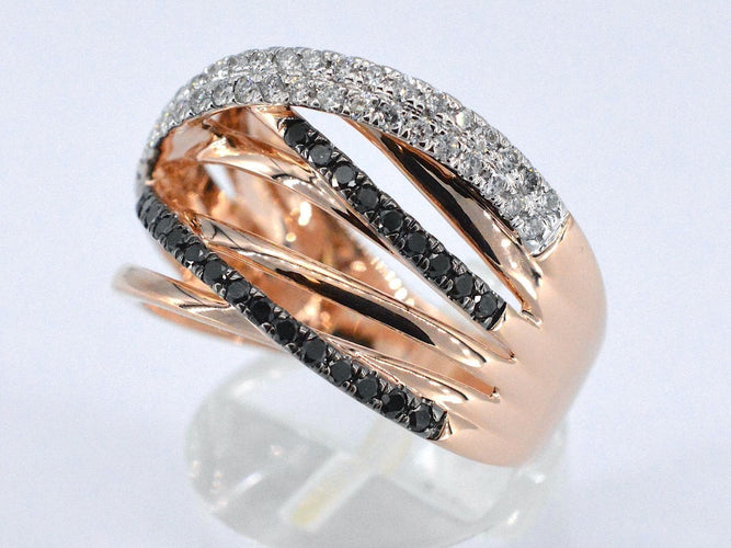 Bague 54 Bague en or rose sertie de diamants blancs et noirs taille brillant 58 Facettes 2183