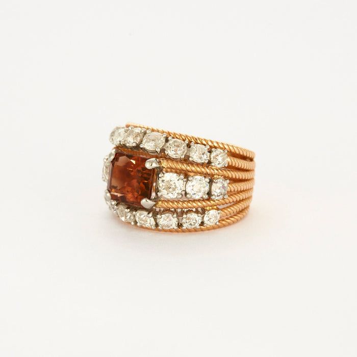 Large twisted wire ring madeira citrine and diamonds
