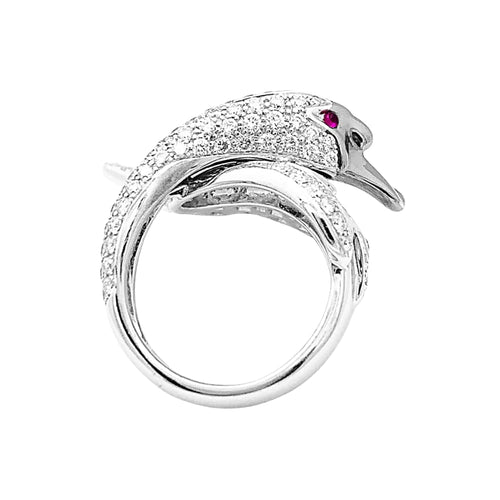 Bague 51 Bague Boucheron, "Animaux de Collection : "Cypris, le Cygne", or blanc, diamants, rubis. 58 Facettes 34865
