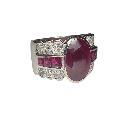 White gold, diamond and ruby ring