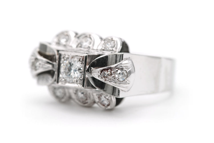 Bague 55 Bague Art déco sertie de diamants taille brillant en or blanc 18k 58 Facettes 23294