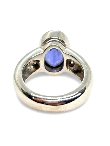 Bague 51 Bague or blanc tanzanite 5 ct et diamants 0,6 ct 58 Facettes 1241