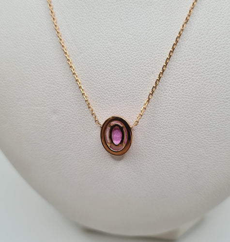 Collier Collier or rose et saphir rose 58 Facettes