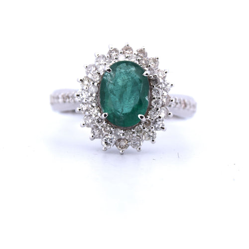 Bague 56 BAGUE EN OR BLANC 18 KT avec émeraude de 1,80 ct et diamants 58 Facettes