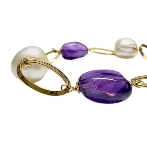 Bracelet BRACELET CONTEMPORAIN EN OR 18 KT avec AMÉTHYSTE et PERLE 58 Facettes Q1000A