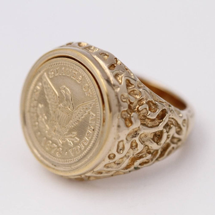 Bague 56.5 Chevalière or jaune pièce de monnaie 58 Facettes D364103JC