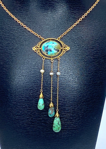Collier Collier or jaune turquoises et perles fines, époque 1900 58 Facettes AB368